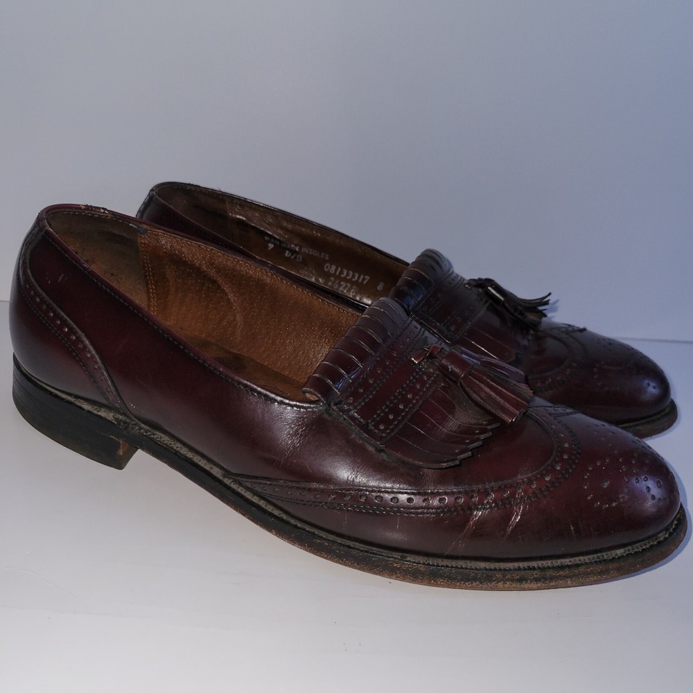 Bostonian Kiltie Tassle Wingtips Loafers Men's Size 9 Made In USA 26278 Burgundy